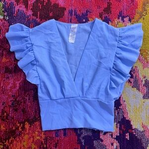 [JUST IN] Kool Chic Periwinkle Blue Ruffle Sleeve Surplice Blouse OS Fits Small